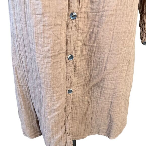 Woman's Brown Button Front Dress Size M Peter Pan Collar 3/4 Sleeves - Picture 4 of 14